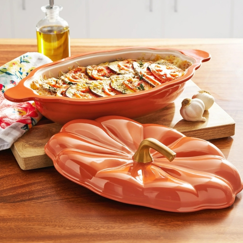 ❤️ New Pioneer Woman Oval Pumpkin 9 x 13" Casserole Dish with Lid